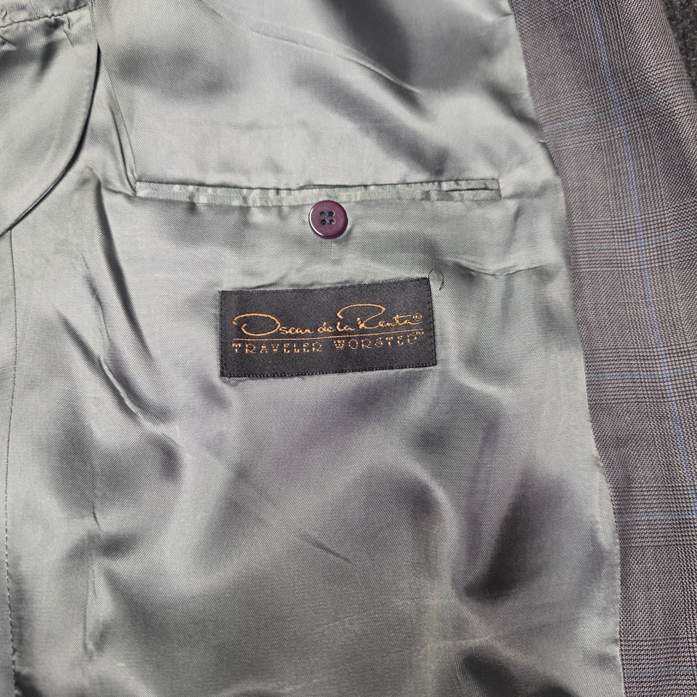 Oscar de la Renta Traveler Worsted Gray Glen Plaid Wool Suit 41R 35x29